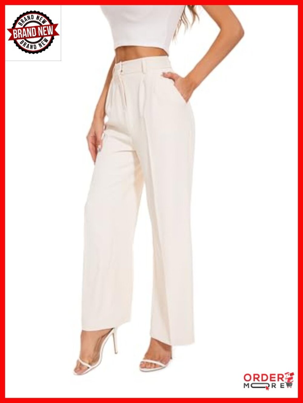 Wide Leg High Waist Work Pants Women Pleated Front Slacks with Pockets Stretch